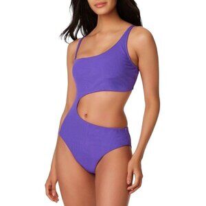 Bar III Womens Size S Purple Ribbed One Shoulder Cutout One Piece Swimsuit NWT‎